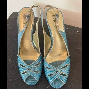 Franco Sarto turquoise/gold heels